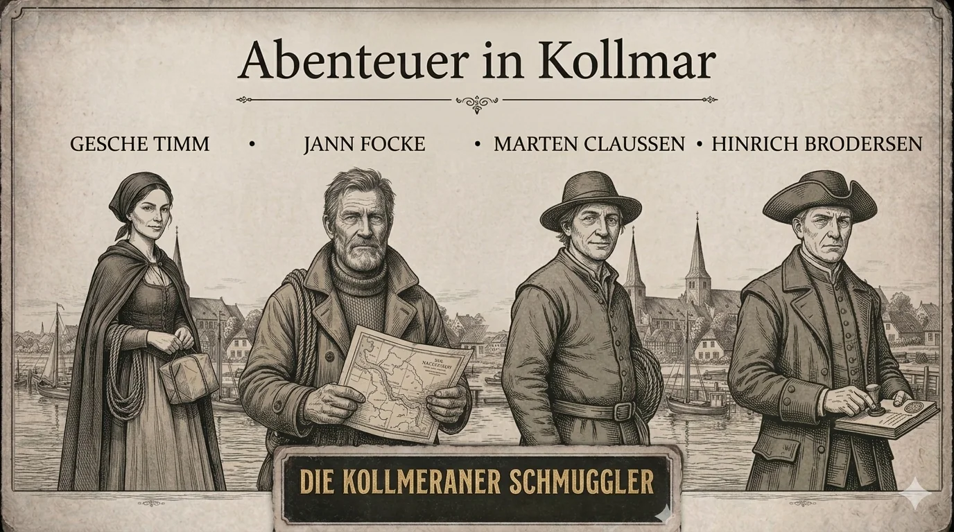 Die Kollmeraner Schmuggler – Gesche Timm, Jann Focke, Marten Claussen und Hinrich Brodersen