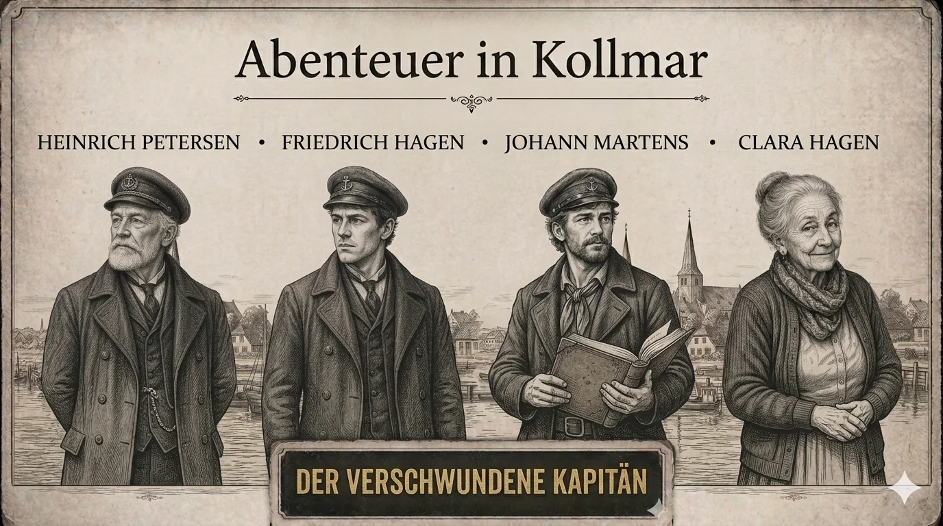 Der verschwundene Kapitän – Heinrich Petersen, Friedrich Hagen, Johann Martens und Clara Hagen